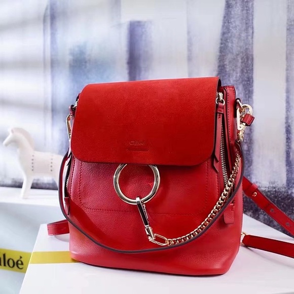 CHLOE Small Faye Leather Suede Backpack Bag Red - Picture 2 of 8